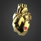 Shiny golden cyborg techno heart with shiny details and colored glass indicators