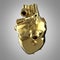 Shiny golden cyborg techno heart with shiny details and colored glass indicators