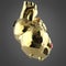 Shiny golden cyborg techno heart with shiny golden details and colored glass indicators,