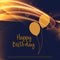 Shiny golden happy birthday card design with light streak