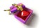 Shiny heart in a gift box, on a white surface.