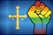 Shiny LGBT Protest Fist on a Asturias Flag