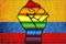 Shiny LGBT Protest Fist on a Colombia Flag