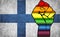Shiny LGBT Protest Fist on a Finland Flag