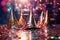 shiny party hats arranged on a table with vibrant confetti