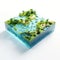 Shiny Plastic Isometric Square Model Of A Floating Island Lagoon