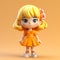 Shiny And Playful Toy Girl In Orange Dress - Kawaii Charm And Miniature Portrait Design