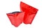 Shiny red doypack pouch with zipper on white background
