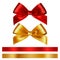 Shiny red and gold satin ribbon on white background