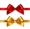 Shiny red and gold satin ribbon on white background