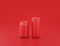 Shiny red plastic tall and normal soda cans in red background, flat colors, single color, 3d rendering
