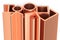 Shiny rolled copper metal products on white