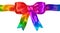 Shiny satin rainbow ribbon bow isolated on white