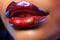 Shiny sexy lips with red glossy lipstick close-up, AI Generated