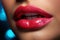 Shiny sexy lips with red glossy lipstick close-up, AI Generated