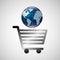 Shiny shopping cart globe online commerce