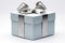 Shiny Silver Ribbon Bow Adorns Gift Box - Elegant Present for Special Occasions. Luxury Gifting Concept, Celebratory Decoration,