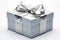 Shiny Silver Ribbon Bow Adorns Gift Box - Elegant Present for Special Occasions. Luxury Gifting Concept, Celebratory Decoration,