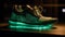 Shiny sports shoe reflects elegance in darkness generated by AI