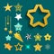 Shiny star icons in different style pointed pentagonal gold award abstract design doodle night artistic symbol vector