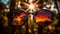 Shiny sunglasses reflect nature beauty at sunset generated by AI