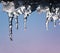 Shiny, transparent icicles hanging in a clear spring day