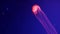 Shiny vibrant fluorescent jellyfish glow underwater, dark neon dynamic pulsating ultraviolet blurred background. Fantasy