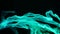 Shiny vibrant fluorescent jellyfish glow underwater, dark neon dynamic pulsating ultraviolet blurred background. Fantasy hypnotic