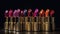 Shiny, vibrant lipstick collection in a row, making elegance generated by AI