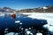 Ship in the artic sea by eastern Greenland