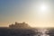 Ship Bigroll Beaufort on sunrise in morning a haze