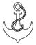 Ship black and white anchor icon. Line water boat element illustration. Outline pirate vessel picture or coloring page isolated on