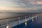 Ship board in miami, usa in blue sea on evening sky. Shipboard on idyllic seascape. Water travel, voyage, journey. Summer vacation