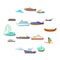 Ship and boat icons set, cartoon style