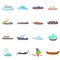 Ship and boat icons set, cartoon style