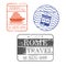 Ship and cableway travel stamps of rome in colorful silhouette