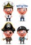 Ship captain, seafarer and pirates vector character set with uniform