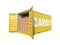 Ship cargo container side view with cardboard boxes