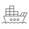 Ship with cargo thin line icon. Boat with containers vector illustration isolated on white. Tanker outline style design