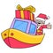 The ship carries Christmas gifts to share with people all over the world, doodle icon image kawaii