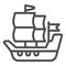 Ship of conquistadors line icon, Thanksgiving Day concept, Sailing Ship sign on white background, Galleons sailing boat