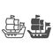 Ship of conquistadors line and solid icon, Thanksgiving Day concept, Sailing Ship sign on white background, Galleons