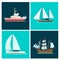 Ship cruiser boat sea brochure vessel travel industry vector sailboats cruise set of marine cards