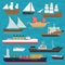 Ship cruiser boat sea symbol vessel travel industry vector sailboats cruise set of marine icon