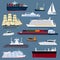 Ship cruiser boat sea symbol vessel travel industry vector sailboats cruise set of marine icon