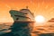 ship cruising in ocean with sun set background illustration ai generated
