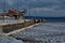 A ship dock on the shore of the frozen northern Lake Onega.