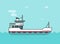 Ship empty vector illustration, flat cartoon boat sailing on sea or ocean water line outline, vessel floating