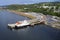 Ship ferry landing arrival aerial view at dock port at Wemyss Bay Inverclyde Scotland