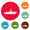 Ship fishing icons circle set vector
